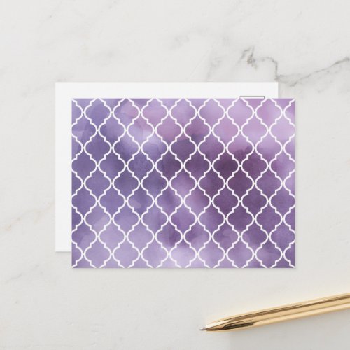 Purple Latticework Quatrefoil Watercolors Postcard