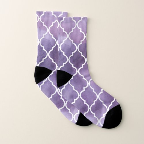 Purple Latticework Quatrefoil Watercolors Socks