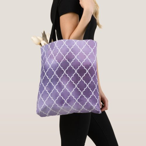 Purple Latticework Quatrefoil Watercolors Tote Bag