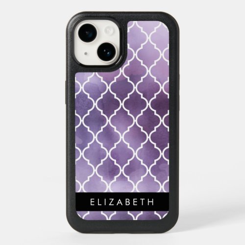 Purple Latticework Watercolors Your Name OtterBox iPhone 14 Case