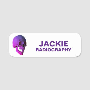 Purple Laughing Human Skull  Name Tag