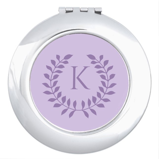 Purple Laurel Wreath With Custom Monogram Compact Mirror (Front)