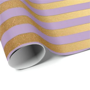 Purple Lavande Plum Gold Stripes Lines Elegant Wrapping Paper