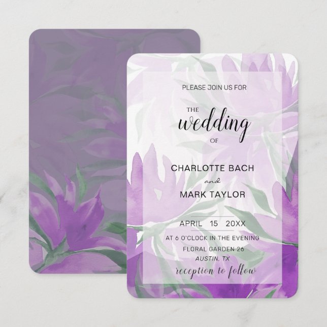 Purple Lavander Watercolor Elegant Floral Invitation (Front/Back)