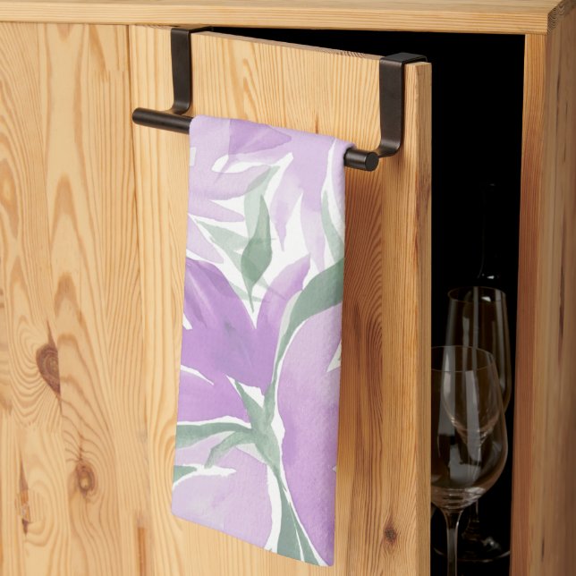 Purple Lavander Watercolor Elegant Floral Kitchen Towel (Thirds Fold)