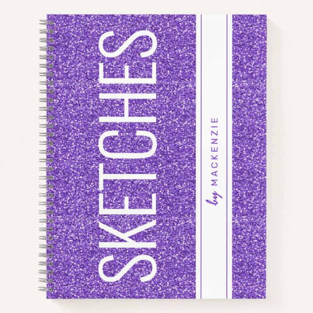 Purple Lavende Glitter Sketch Book Personalized (Front)