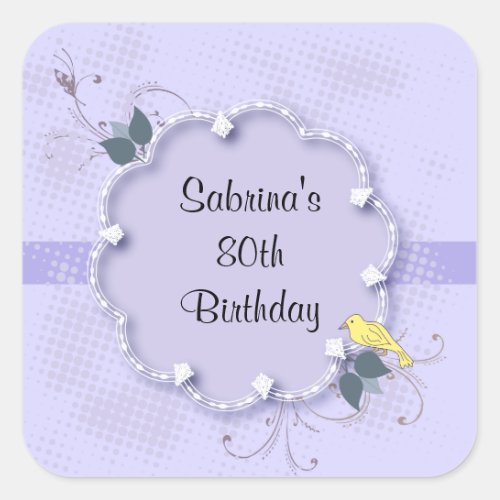 Purple Lavender 80th Birthday Party  DIY Text Square Sticker