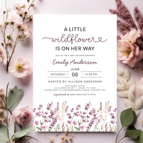 Wildflower Floral or wildflower baby shower invitation