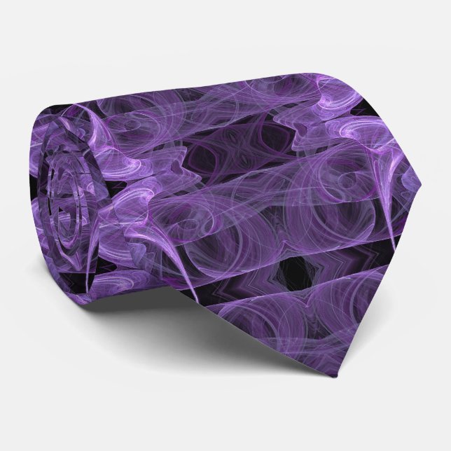 Purple Lavender and Black Abstract Fractal Necktie (Rolled)