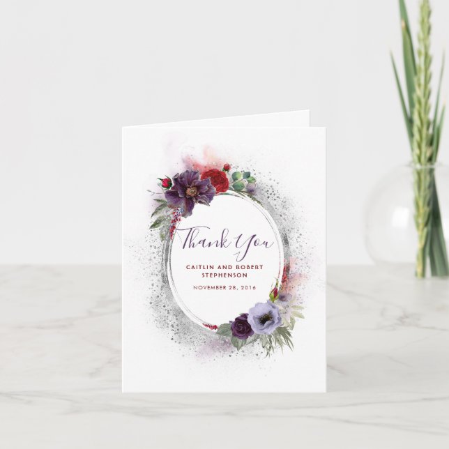 Purple Lavender and Burgundy Floral Thank You Card (Front)