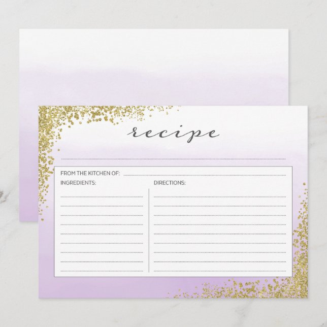 Purple Lavender and Gold Recipe Card (Front/Back)