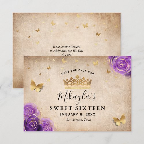 Purple Lavender and Gold Roses Elegant Save The Date