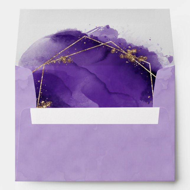 Purple Lavender And Gold Watercolor Wedding Envelo Envelope (Back (Bottom))