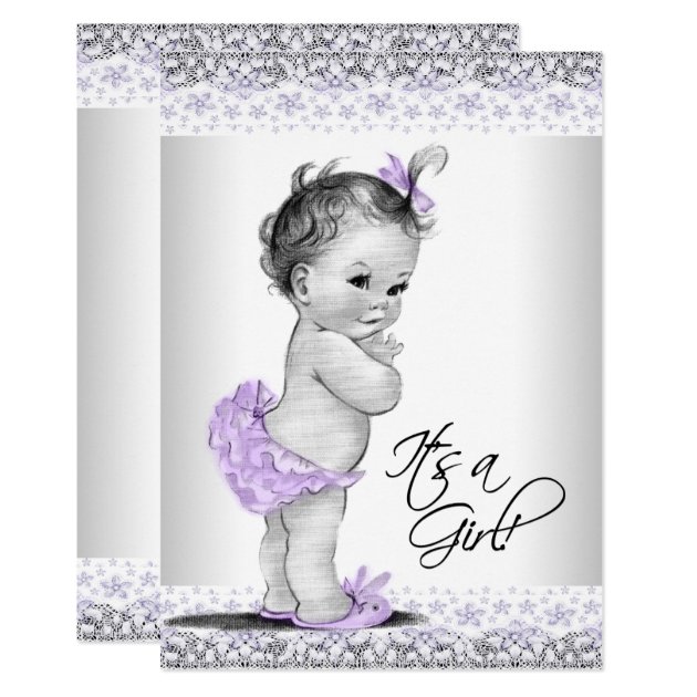 Purple Lavender And Gray Baby Girl Shower Invitation