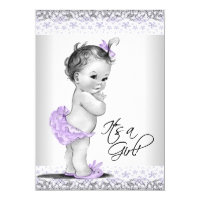Purple Lavender and Gray Baby Girl Shower Card