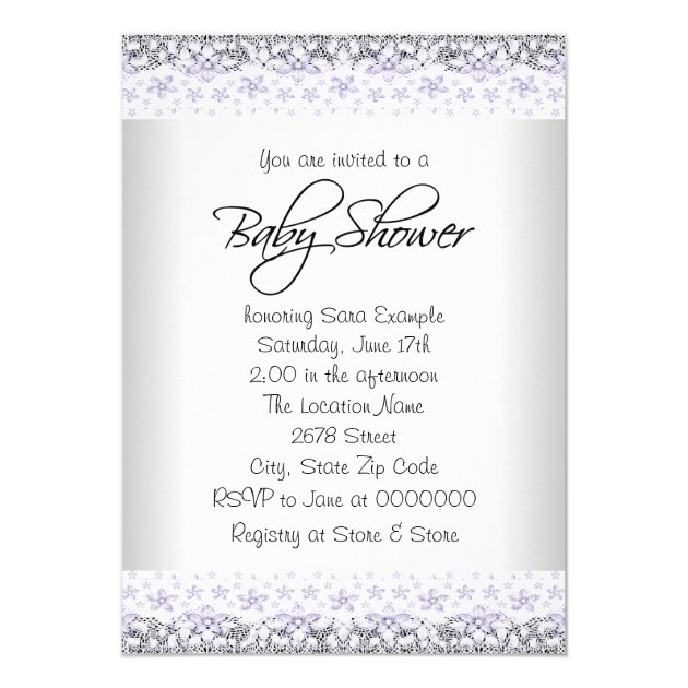 Purple Lavender And Gray Baby Girl Shower Invitation