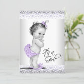 Purple Lavender and Gray Baby Girl Shower Invitation (Standing Front)