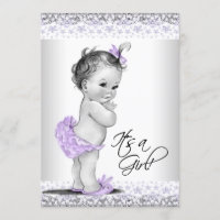 Purple Lavender and Gray Baby Girl Shower Invitation