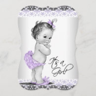 Purple Lavender and Gray Baby Girl Shower Invitation