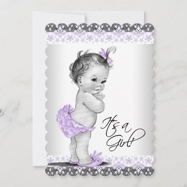 Purple Lavender and Gray Baby Girl Shower Invitation (Front)
