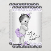 Purple Lavender and Gray Baby Girl Shower Invitation (Front/Back)