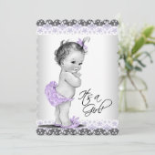 Purple Lavender and Gray Baby Girl Shower Invitation (Standing Front)