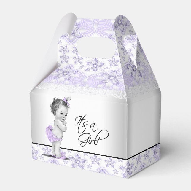 Purple Lavender and Gray Baby Shower Favor Boxes (Front Side)