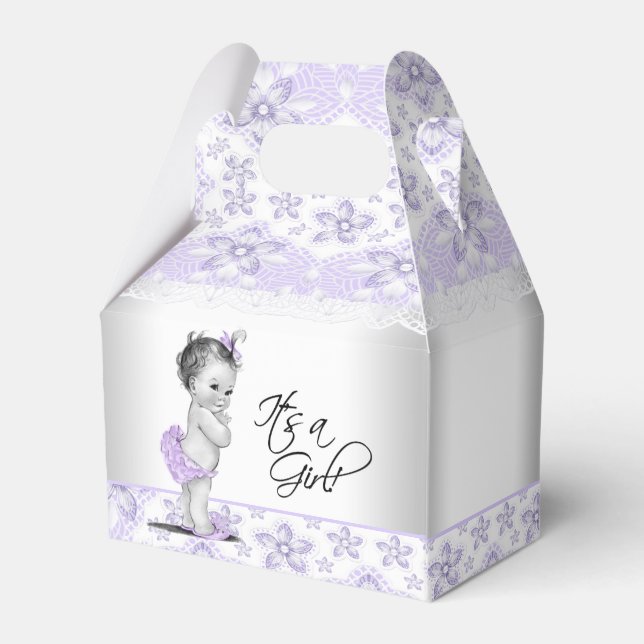 Purple Lavender and Gray Baby Shower Favor Boxes (Back Side)