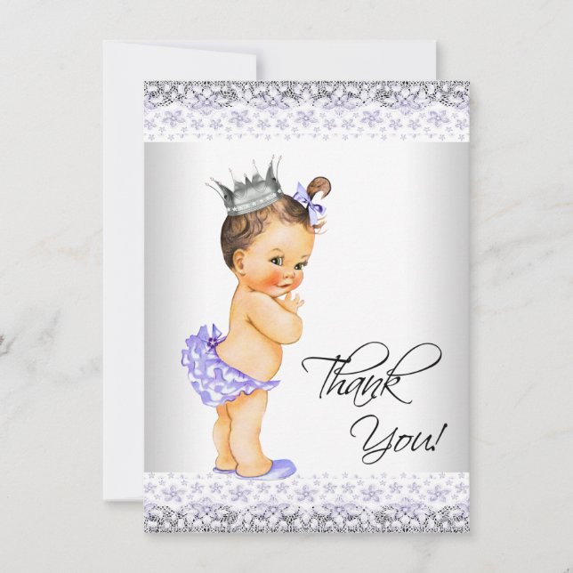 Purple Lavender and Gray Baby Shower Thank You Card (Front)