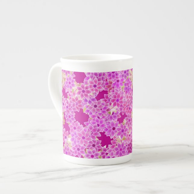 Purple, lavender and plum flowers, plum background bone china mug (Front Left)