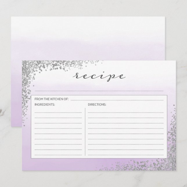 Purple Lavender and Silver Recipe Card (Front/Back)