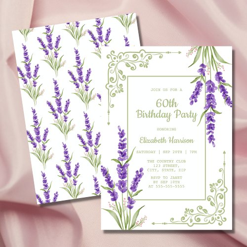 Purple Lavender Antique Frame 60th Birthday Invitation