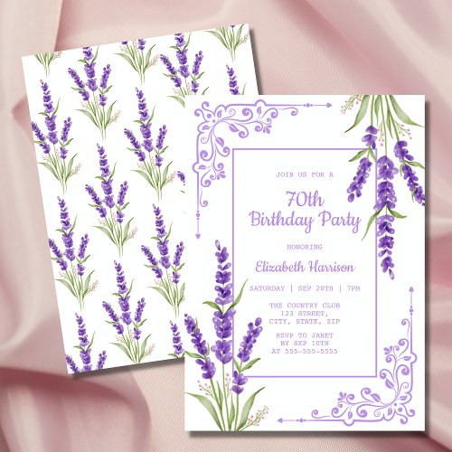 Purple Lavender Antique Frame 70th Birthday Invitation