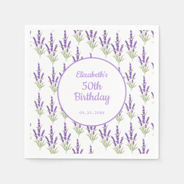 Purple Lavender Antique Frame Birthday Napkins (Front)