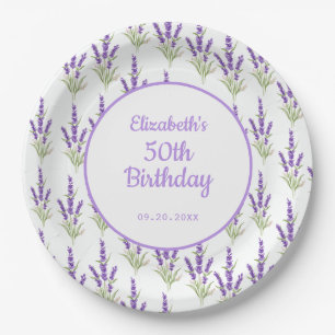 Purple Lavender Antique Frame Birthday Paper Plates