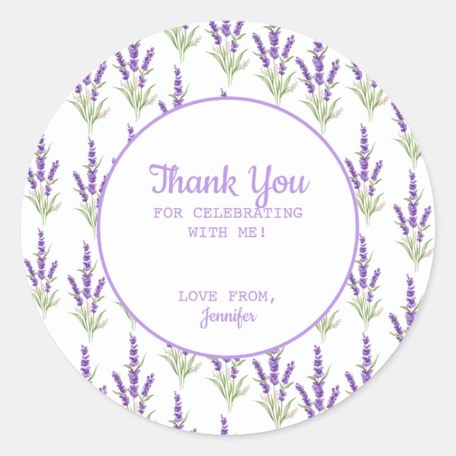 Purple Lavender Antique Frame Birthday Thank You Classic Round Sticker (Front)