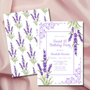 Purple Lavender Antique Frame Sweet 16 Birthday Invitation