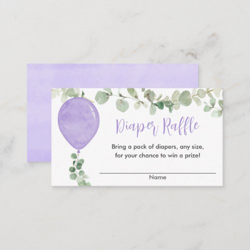 Purple lavender balloon baby shower diaper raffle enclosure card