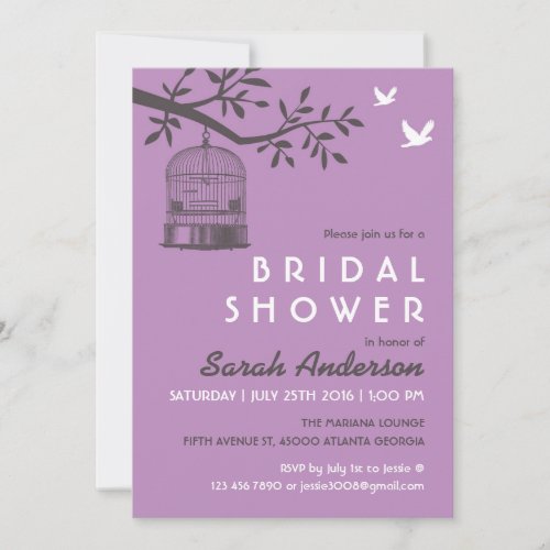 Purple Lavender Bird Cage Rustic Shower Invitation