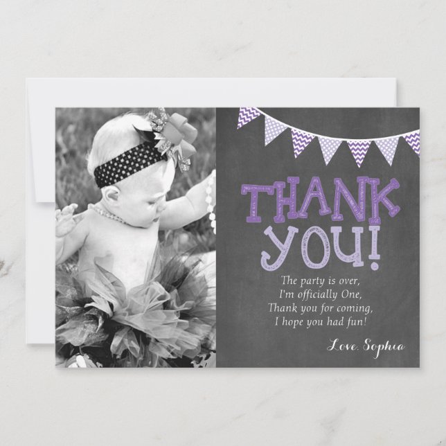 Purple & Lavender Birthday Thank You Card (Front)