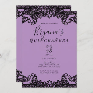 Purple Lavender & Black 15th Quinceañera Party Invitation