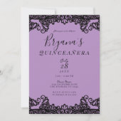 Purple Lavender & Black 15th Quinceañera Party  Invitation (Front)