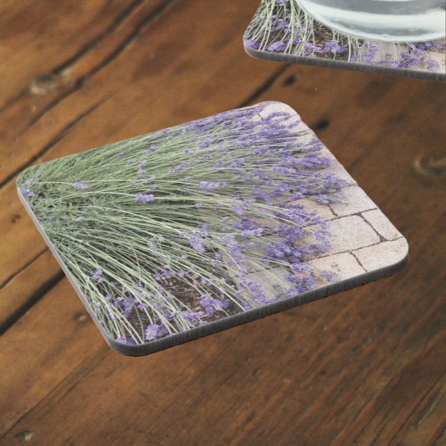 Purple Lavender Blooms Floral Beverage Coaster (In Situ)