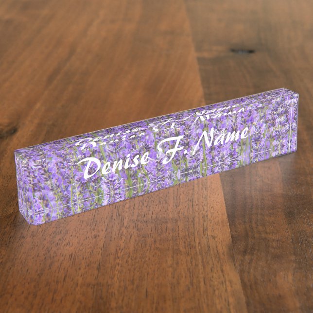 Purple Lavender Blooms Personalized Floral Desk Name Plate (Side)