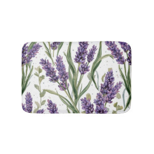 Purple Lavender Blooms Watercolor Botanical Bath Mat