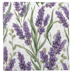 Purple Lavender Blooms Watercolor Botanical Cloth Napkin