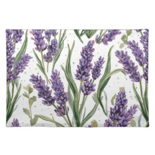 Purple Lavender Blooms Watercolor Botanical Cloth Placemat