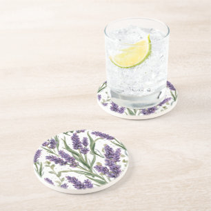 Purple Lavender Blooms Watercolor Botanical Coaster