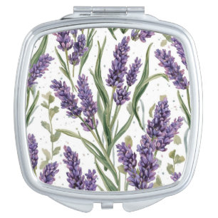 Purple Lavender Blooms Watercolor Botanical Compact Mirror
