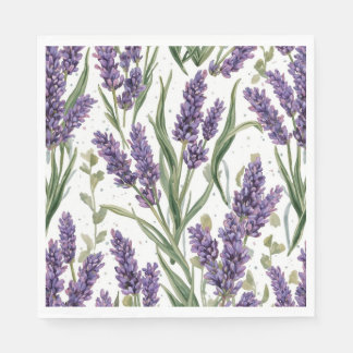 Purple Lavender Blooms Watercolor Botanical Napkins